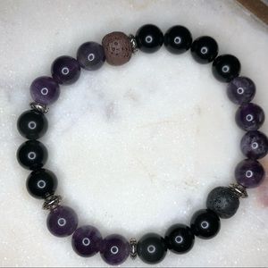 Healing bracelet Amethyst Black Obsidian Lava bead